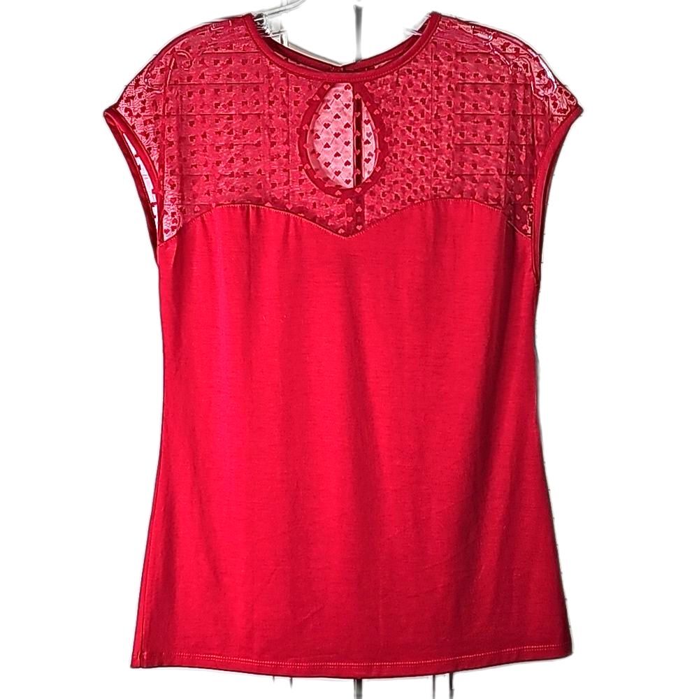 Blouse Valentine Sheer Sweetheart Neckline Cap Sleeve Red Size 1X NWT